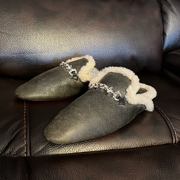 Christian Louboutin mens red bottom spike shearling leather loafer mules NWB - Picture 7 of 11